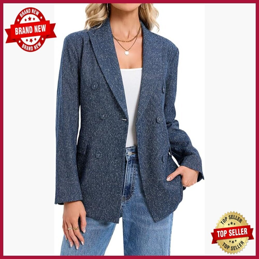 Double Breasted Blazer Notched Lapel Long Sleeve Work Office Business Casual